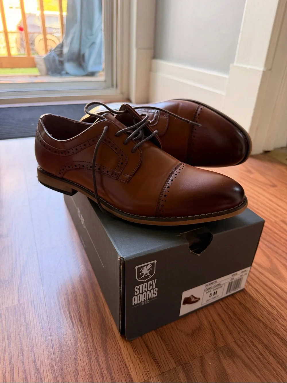 Stacy Adams Tan Leather Cap-Toe Derby Shoes